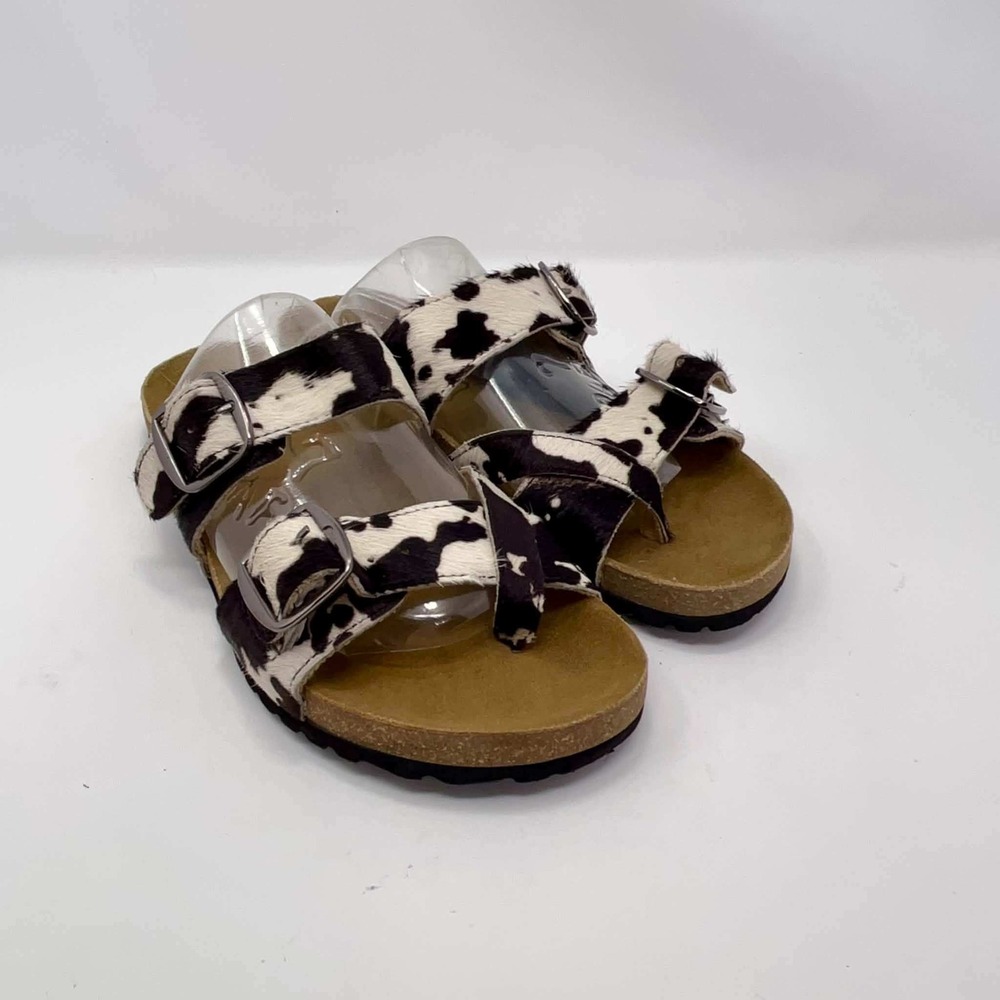 Myra Cowhide Hair-on-Hide Double Buckle Slide Sandals Women's Size 6 Cow Print